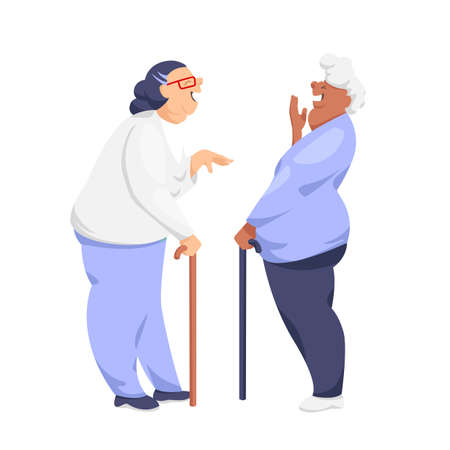 an old woman. vector image of two old happy women. the dialogue of two grandmothersのイラスト素材