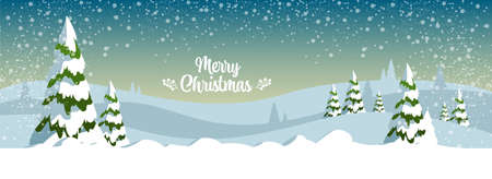 Christmas landscape. country view in winter. Merry Christmas. congratulatory inscription. bannerのイラスト素材