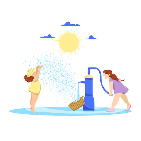 small children. children play with water. summer vector illustrationのイラスト素材
