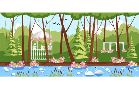 park. vector illustration of a city park. recreation area. summer landscape. natureのイラスト素材