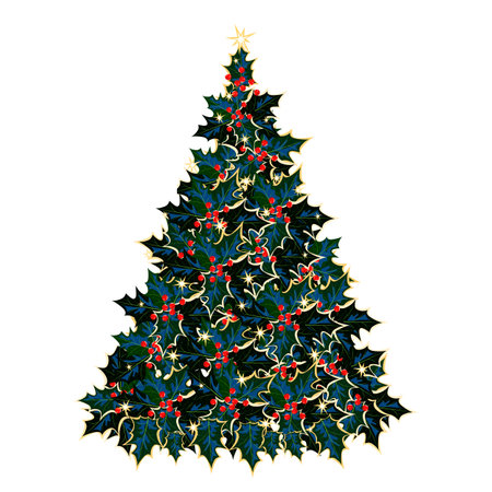 christmas tree holly. spruce made of leaves. christmas decoration. vector illustrationのイラスト素材