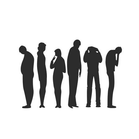 people silhouette. vector isolated image of a group of people. depressive emotionsのイラスト素材