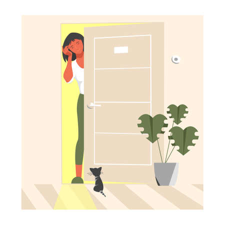 adopt a cat. homeless kitten. woman with a cat. adoption of the animal in the family. vector illustrationのイラスト素材