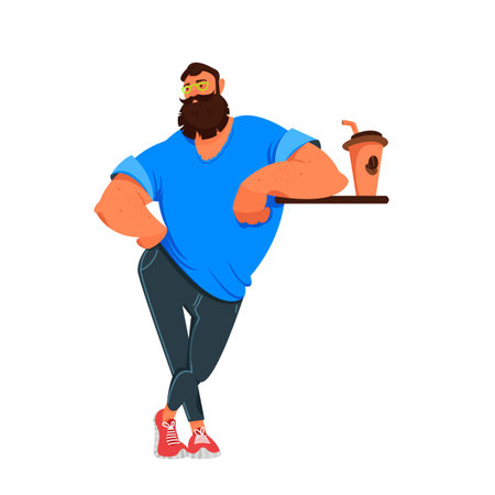 a man with coffee. a man in a cafe. the man at the bar. vector illustration
