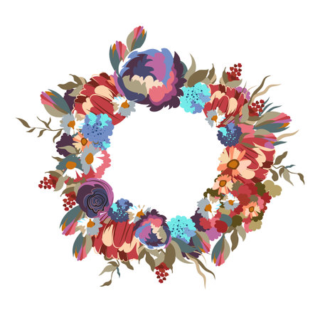 floral vignette. retro composition of flowers. vector colorful illustration from plants. template for a congratulatory inscriptionのイラスト素材