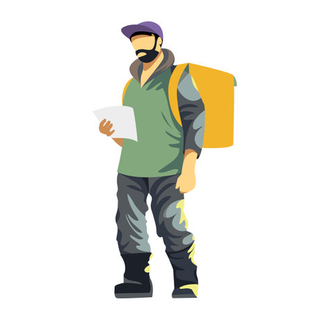 parcel delivery man. vector illustration of a person with an order. man in uniformのイラスト素材