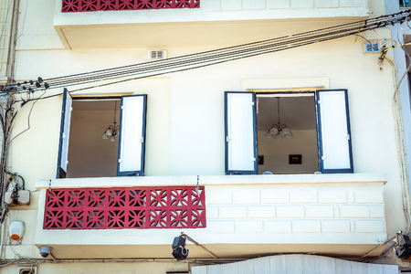 Balcony with electric wires in Maltaの写真素材