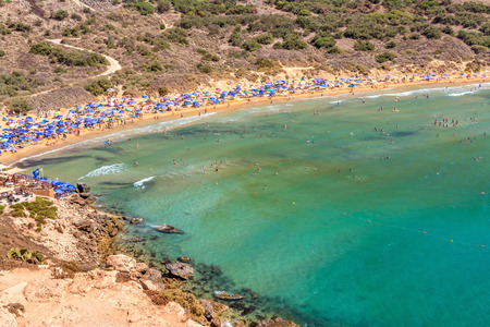 Tuffieha Bay Sandy Beach in Maltaの写真素材