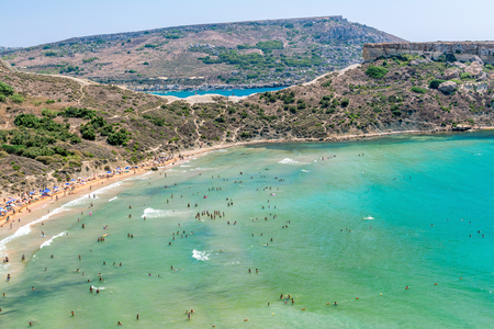 Tuffieha Bay Sandy Beach in Maltaの写真素材