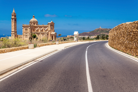 Road to Ta Pinu church in Gharb on Gozo Island, Maltaの写真素材