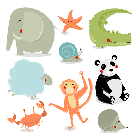 Vector set of cartoon animals. Wild animals. Animals are africa. Cartoon characters.のイラスト素材