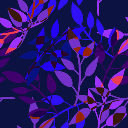 Evening - night colors layered botanical seamless pattern Simple falling tree leaves on a dark blue background Abstract layers fashion trend, minimalist designの写真素材