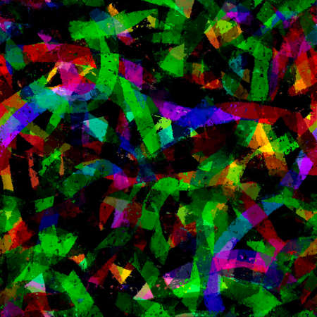 Abstract geometric layered seamless pattern of interlacing transparent colorful stripes on a black backgroundの写真素材