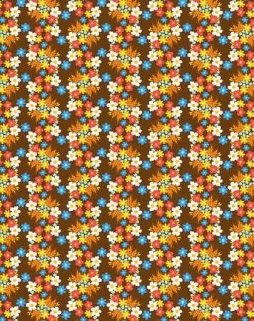 Bright simple cute botanical pattern in cottagedecor style Delicate spring summer small scale florals on a dark ground Baby doll Ditsy floral dress Retro print Flat lay design Minimal colors, limited vibrant color paletteの写真素材