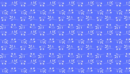 Cute delicate bicolor botanical spring summer pattern with simple white leaves on a bright blue...