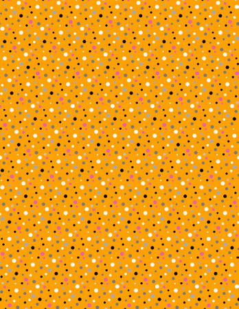 Geometric white, pink, gray and black polka dots isolated on a yellow-orange background Abstract small scale circles fashion seamless pattern Rustic, folk, country, cottage decor, farm house, traditional, retro, vintage styleの写真素材