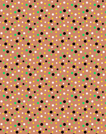 Geometric repeated yellow, green, white and black small scale polka dots isolated on beige light...