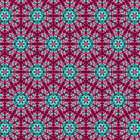 Cute decorative mosaic spring pattern with floral geometric motifs in pastel muted green and pink...