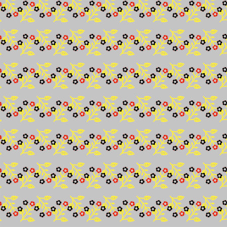 Bright fabric and paper pattern with floral horizontal borders Simple modest small red and black...