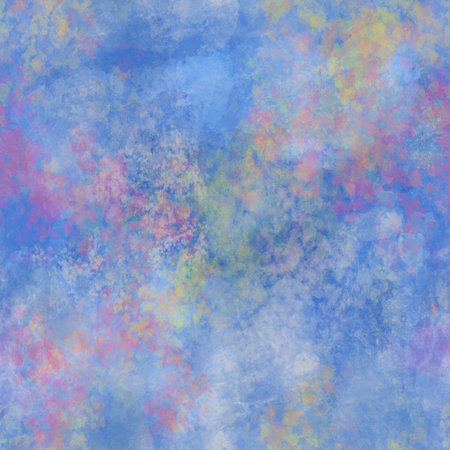 Multicolor transparent clouds on blue sky Watercolor hand painted blur layered seamless patternの写真素材