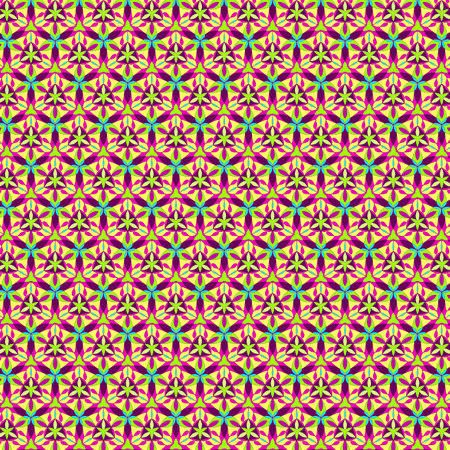 Bright multicolor abstract geometric mosaic tile pattern Vibrant green, pink, magenta, yellow and dark purple mosaic motifs fabric printの写真素材