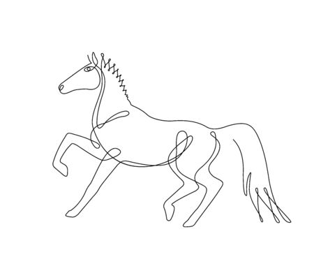 Walking horse,one line drawing, continuous lineのイラスト素材