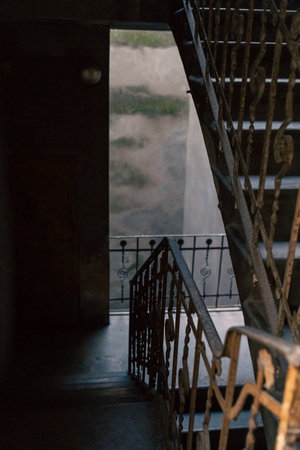 peaceful early morning hills seen through foggy gateway