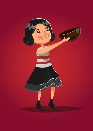 Spanish little girl with a wooden bowlのイラスト素材