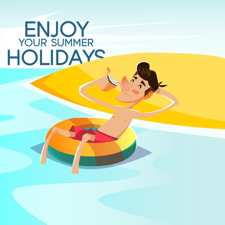 guy in the sea drinking cocktail.のイラスト素材