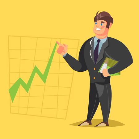 Businessman gives a presentation. Cartoon characterのイラスト素材