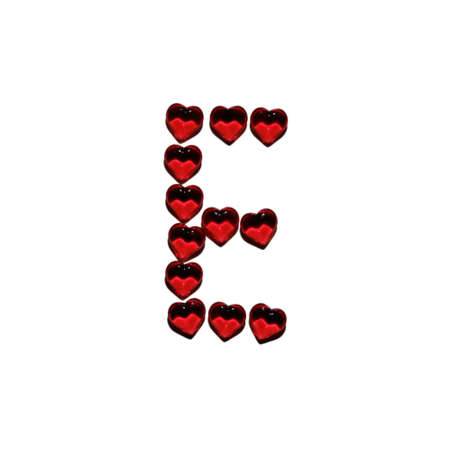 alphabet letters from red plastic decorative hearts for the inscription I love you isolated on white backgroundの写真素材