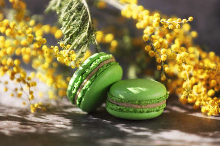 cup of coffee with macaroonsの写真素材