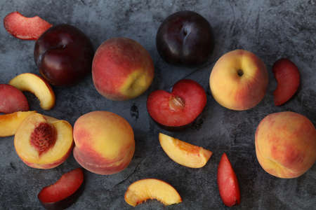 peaches and plumes pattern on the gray backgroundの写真素材