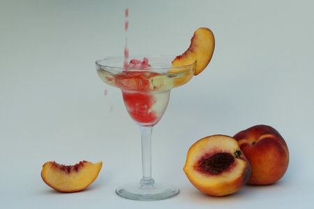 wine glass with cold fruit cocktail with copy spaceの写真素材