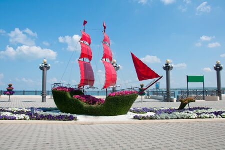 Ship with scarlet sails - vegetable sculptureの写真素材