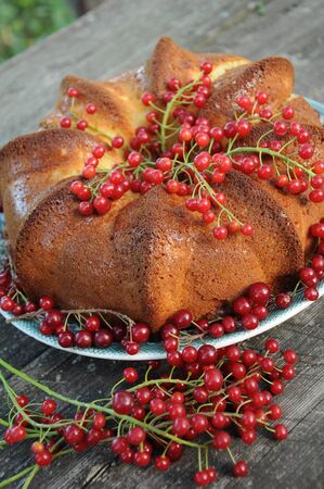 A delicious cake home with a red cherry の写真素材