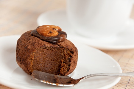 A delicious dessert - almond truffles and coffeeの写真素材