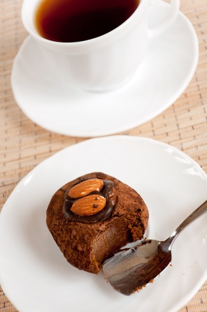 A delicious dessert - almond truffles and coffeeの写真素材