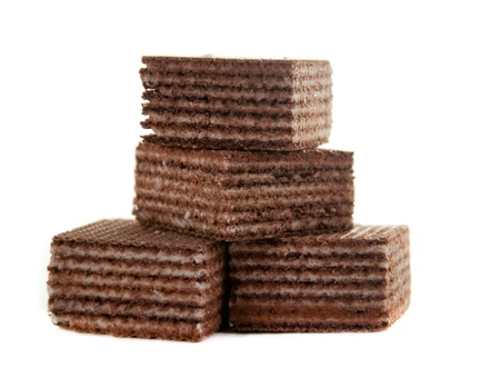 Delicious chocolate waffles isolated on white backgroundの写真素材
