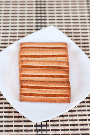 Delicious cookies with fruit jamの写真素材