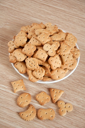Children figured crackers on a plateの写真素材