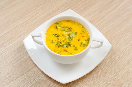 A delicious cheese soup and dillの写真素材