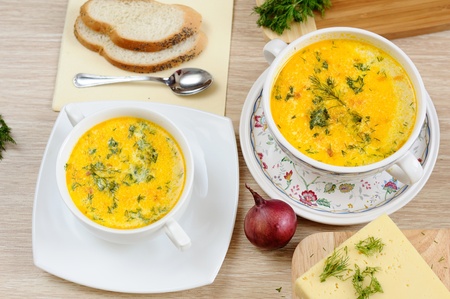 A delicious cheese soup and dillの写真素材
