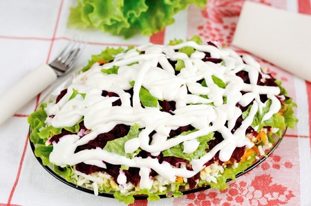 Salad with herring and vegetablesの写真素材