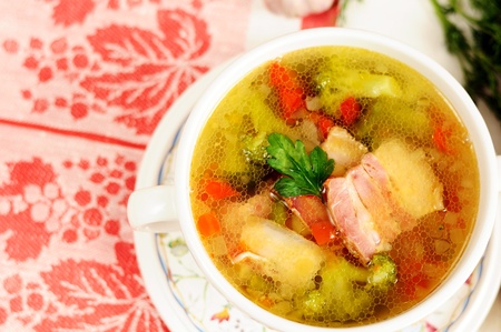Italian soup with vegetables and baconの写真素材
