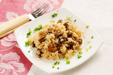 A delicious pilaf with meatの写真素材