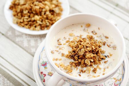 Breakfast - Muesli with milkの写真素材