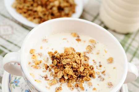 Breakfast - Muesli with milkの写真素材