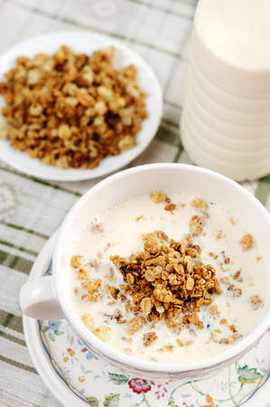 Breakfast - Muesli with milkの写真素材