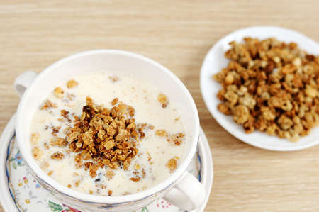 Breakfast - Muesli with milkの写真素材